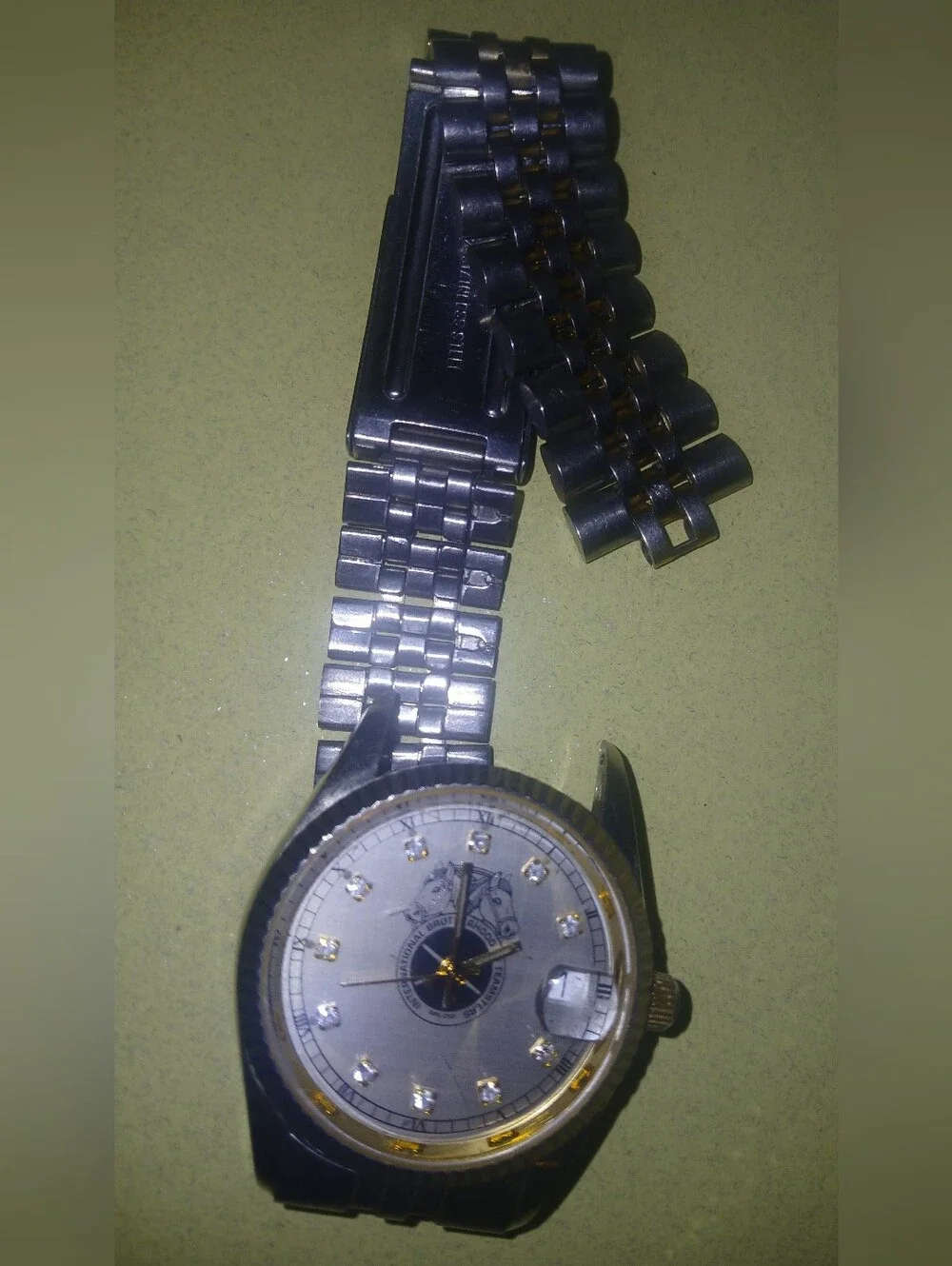 Vintage IBEW Silver and Gold Analog Dress Watch with Crystal Accents